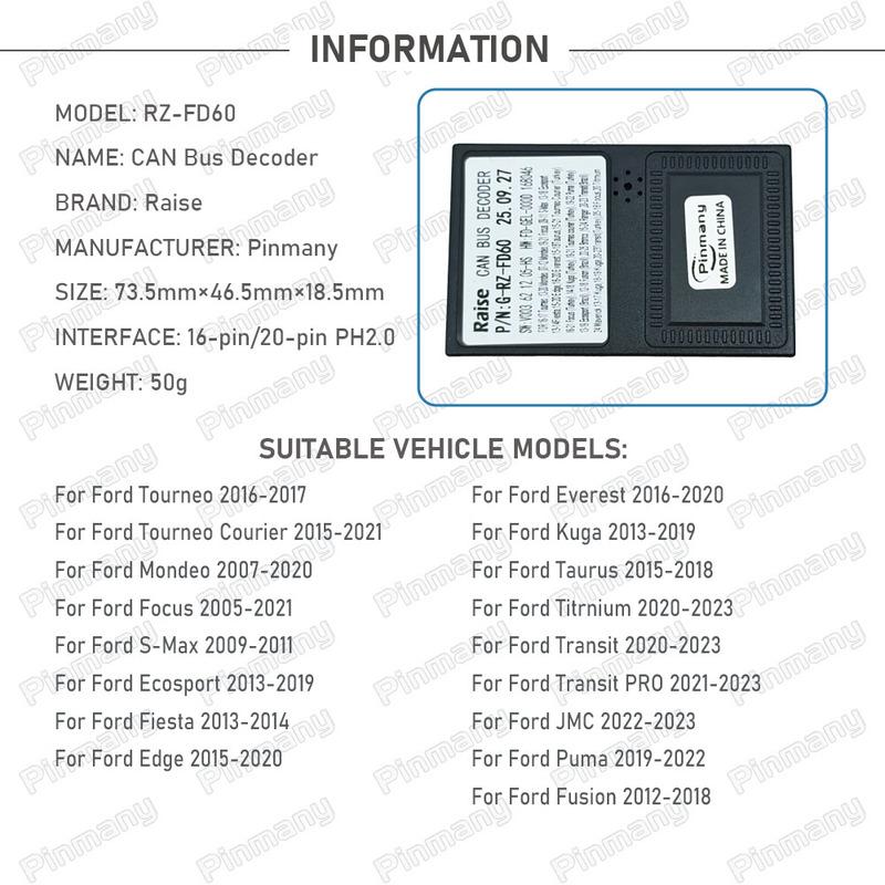Décodeur CAN Bus Autoradio RAISE G-RZ-FD60 pour Ford Tourneo Mondeo Focus S-Max Ecosport Fiesta Edge Everest Kuga Taurus Titrnium