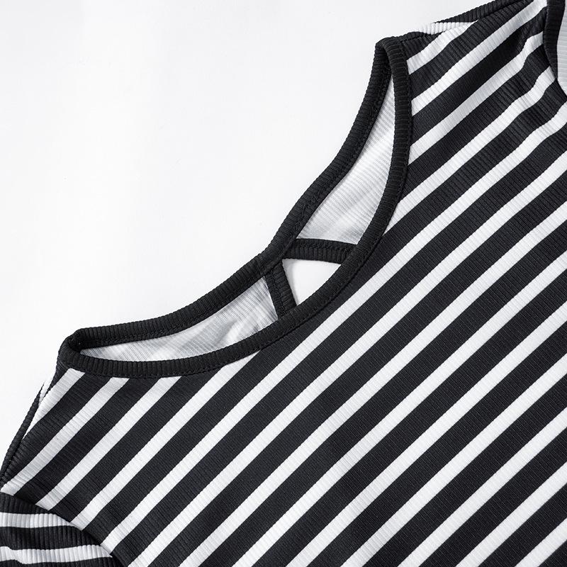 811 European-American Striped Backless Top & Slim Midi Skirt Set