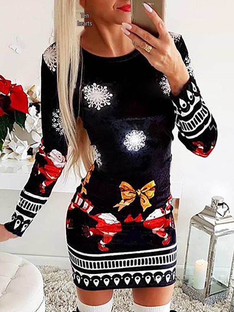 Europeisk og amerikansk langermet trykt julekjoleskjørt 2023