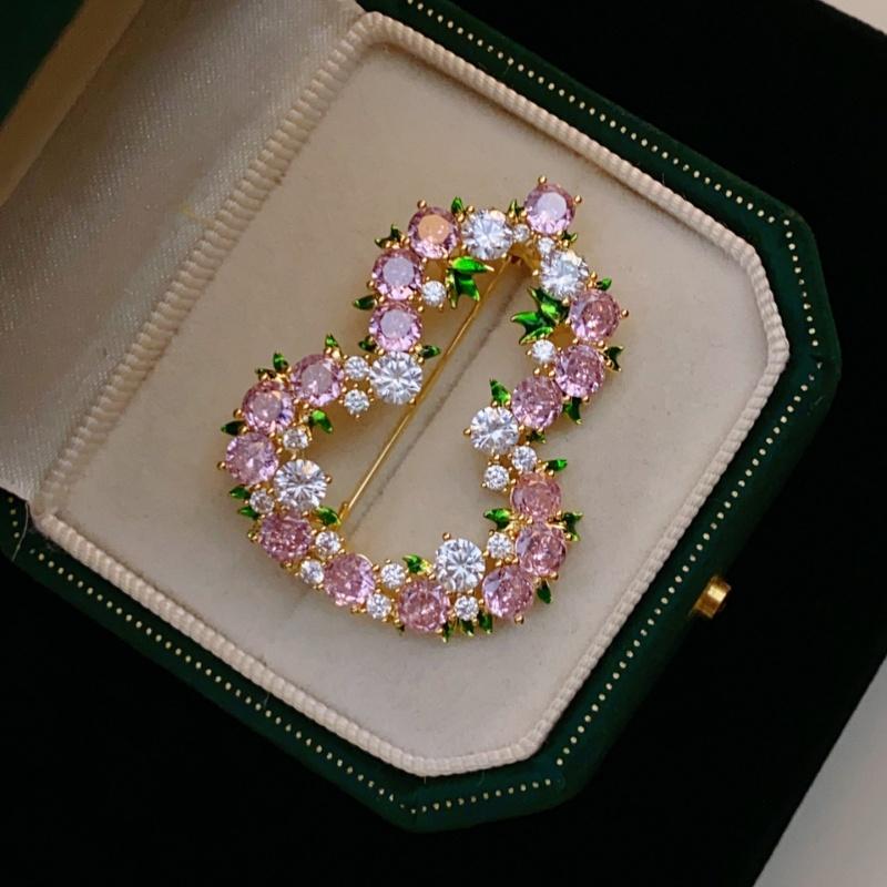 Fashion Pink Rhinestone Lucky Gourd Shaped Brooches For Women Clothing Accessory Crystal Openwork Gourd Brooch Pin Party Jewelry