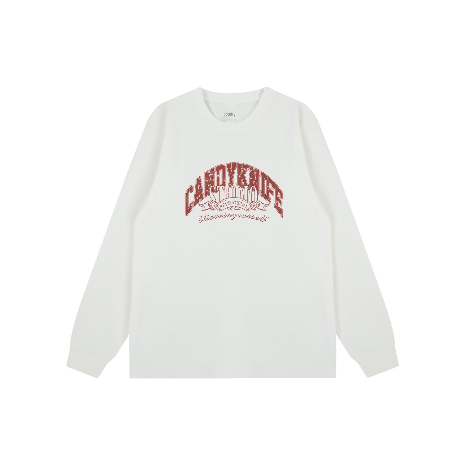 

Толстовка в стиле ретро с логотипом в гонконгском стиле - Универсальная осенне-зимняя футболка с длинным рукавом для пар L белый