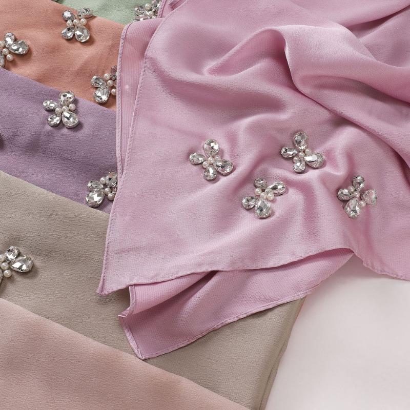 New Bubble Chiffon Butterfly Rhinestone Long Scarf For Women Ethnic Style