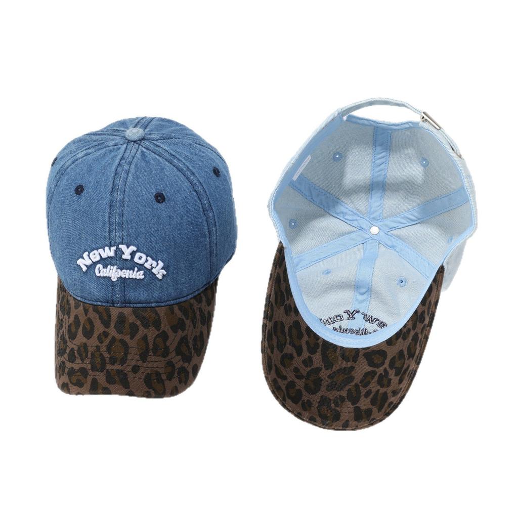 New York leopard print denim baseball cap women's face small soft top letter embroidered cap men's visor