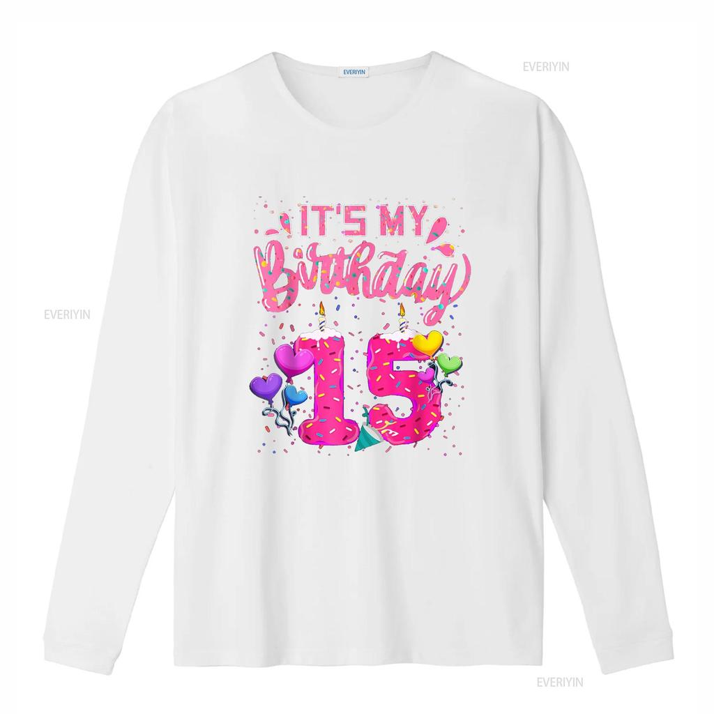 It s My 15th Birthday Doughnut Happy 15 Years Old Girl Kids T Shirt vintage Washed Stylish Casual graphic Versatile Soft