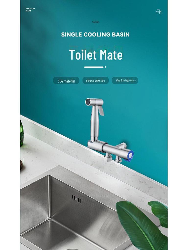 Badezimmer-Bidet-Set aus Edelstahl 304: Eckventil mit zwei Auslässen und Spülspritzpistole