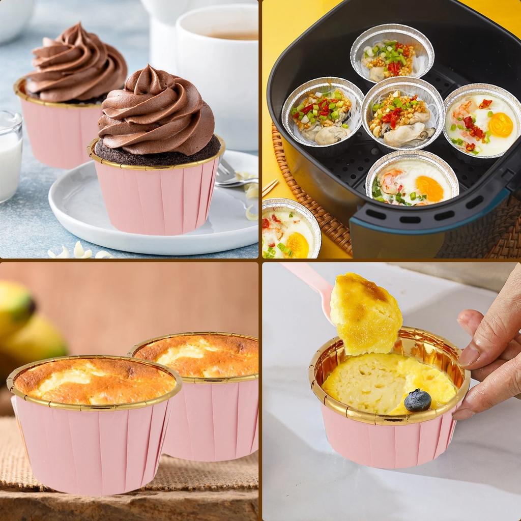 Aluminum Foil Cupcake Liners With Lids, 50 Pcs 5.5 Oz Round Cake Cup Ramekins Muffin Liners For Home Kitchen