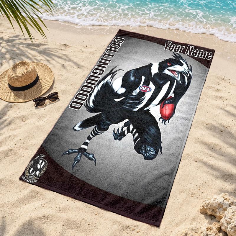 Collingwood Football Club Benutzerdefinierte Namens-Strandtücher dienen auch als Badetücher Sommer-Essential ein Muss für draußen den Strand und den Pool