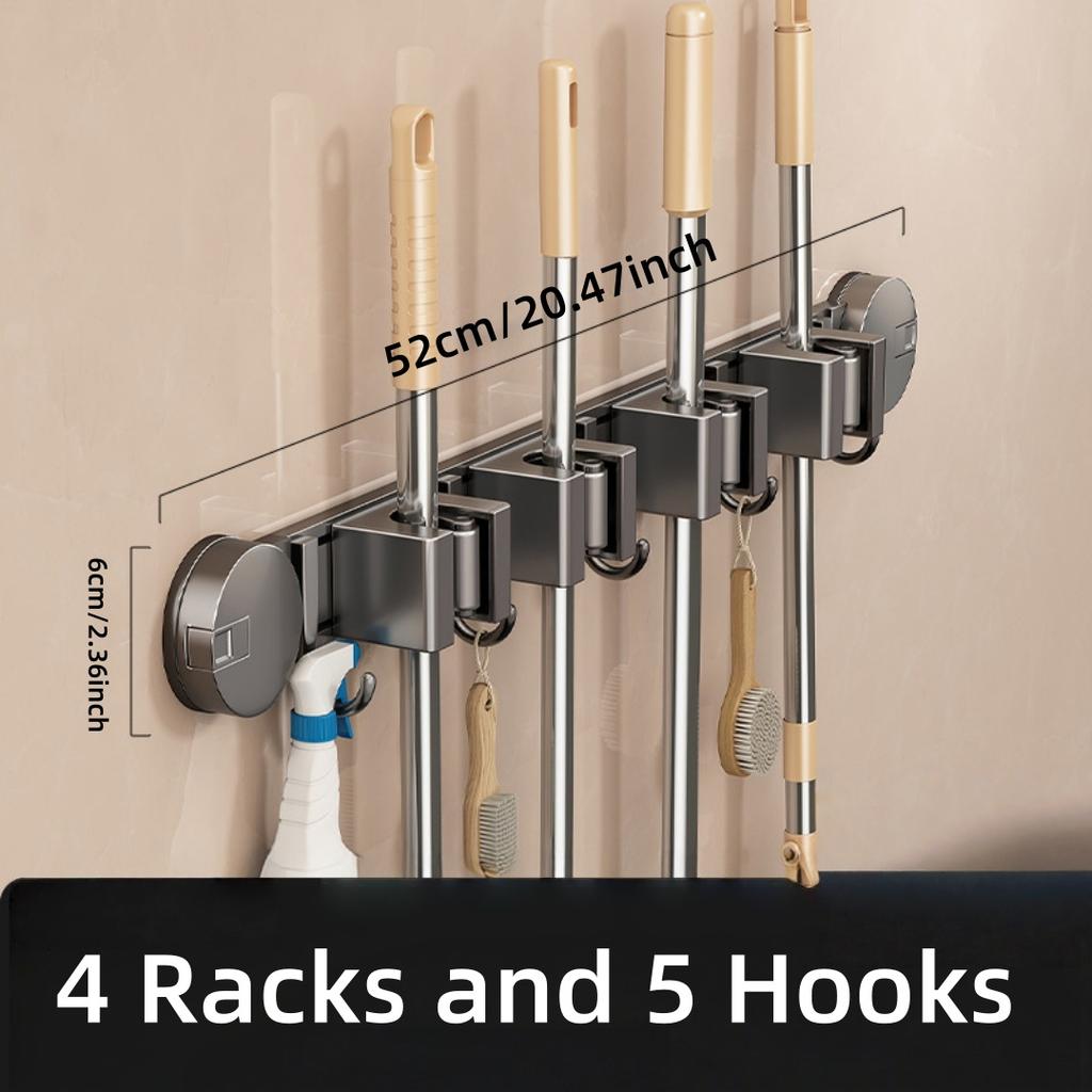 Wall Mounted Organizer Mop and Broom Storage Tool Rack Toilet Suction Cup Mop Wall Clamp Bathroom Non Punching
