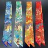 5CM Wide Women Colorful Printing Skinny Bag Scarf Brand Two Layer Silk Foulard Neck Tie Hair Scarves For Ladies