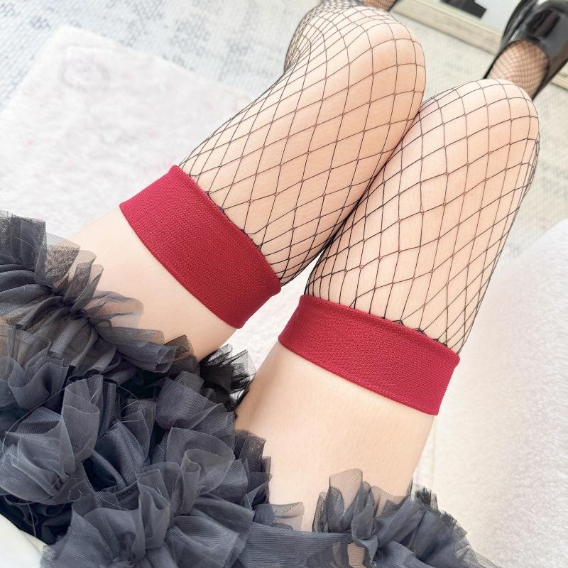 Red Edge Black Silk Sexy Internet Celebrity Pure Desire High Thighs Red Stockings Stockings Spliced Knee Socks, Suspender Socks