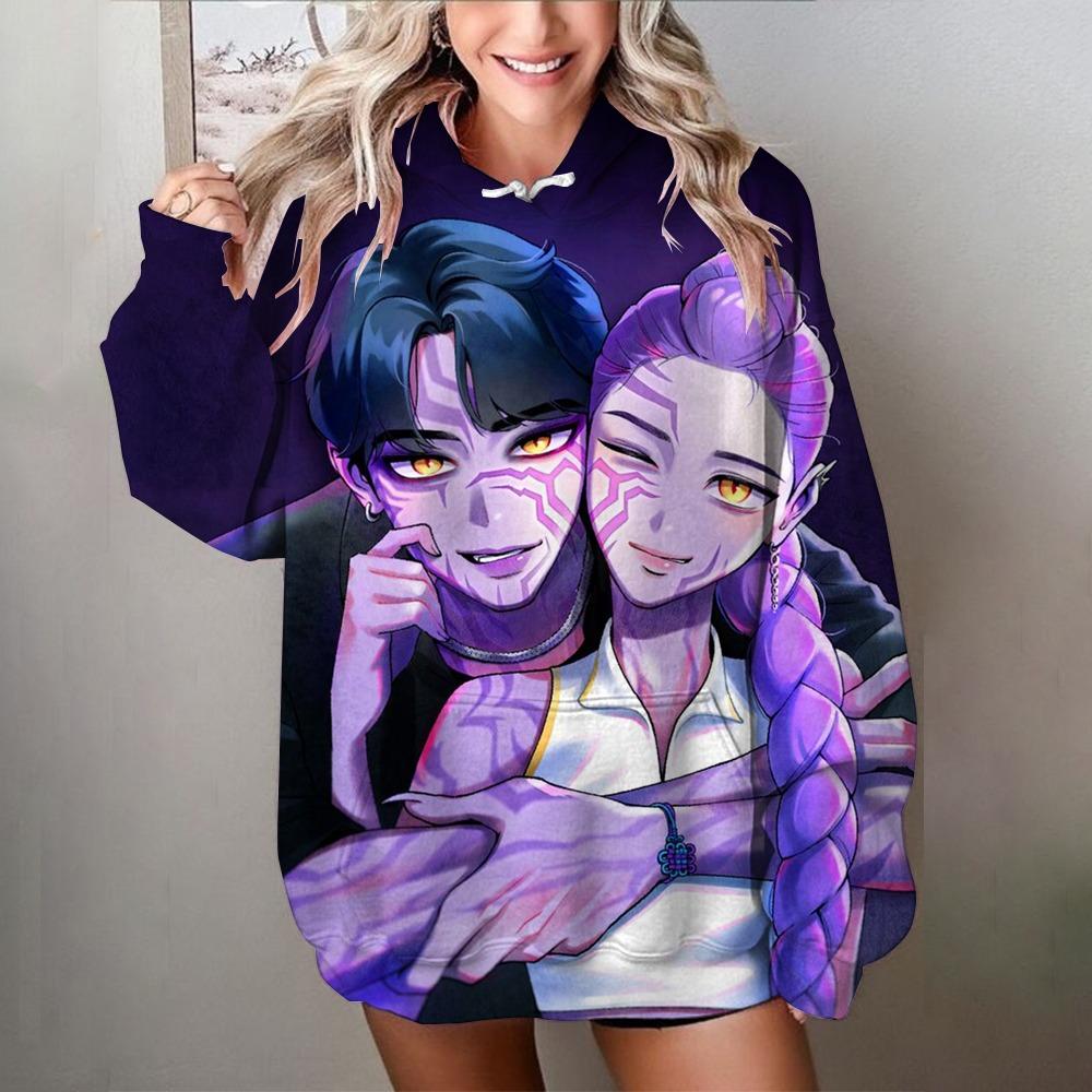 Modne Damskie Bluzy KPop Łowcy Demonów Nadruk 3D Okrągły Dekolt Pulower Casualowa Bluza Outdoor Dziecięca Koszulka Top Odzież