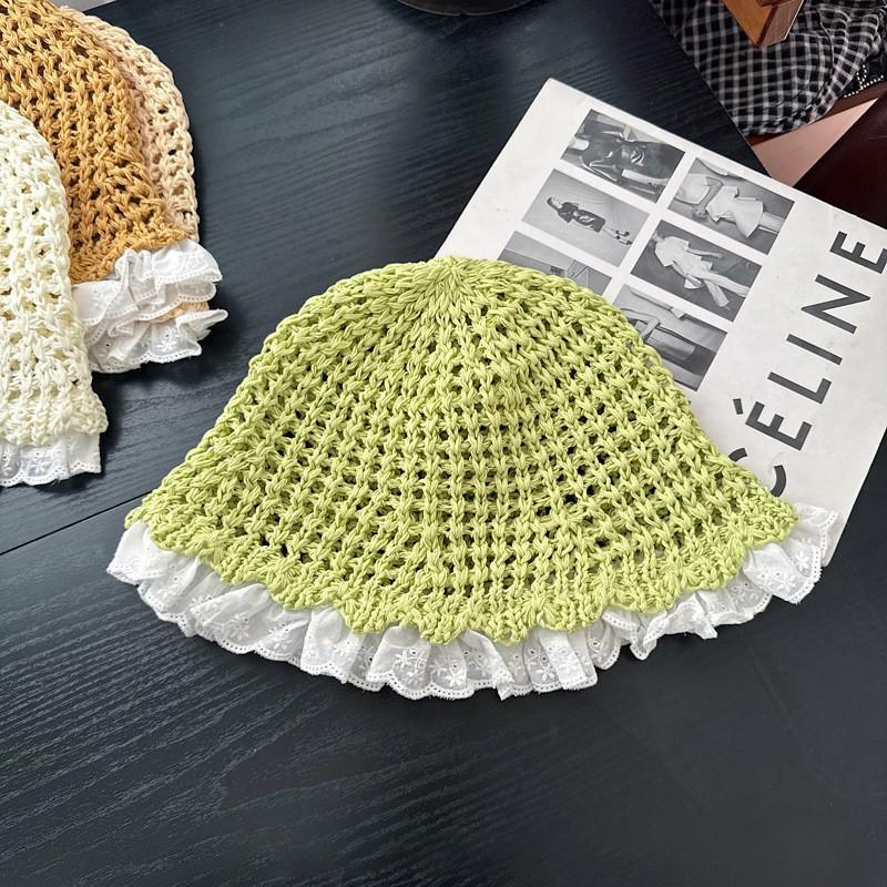 Summer new sun hat women's South Korea Dongdaemun weaving hollowed out after split fork sun protection hat fisherman hat children