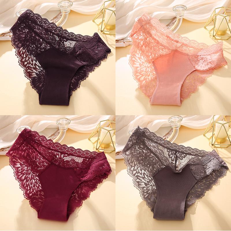 

FINETOO 4 шт./компл. Сексуальные прозрачные женские трусики с кружевом сзади, лоскутные трусы, ажурное нижнее белье, нижнее белье, удобные брифы M&SET