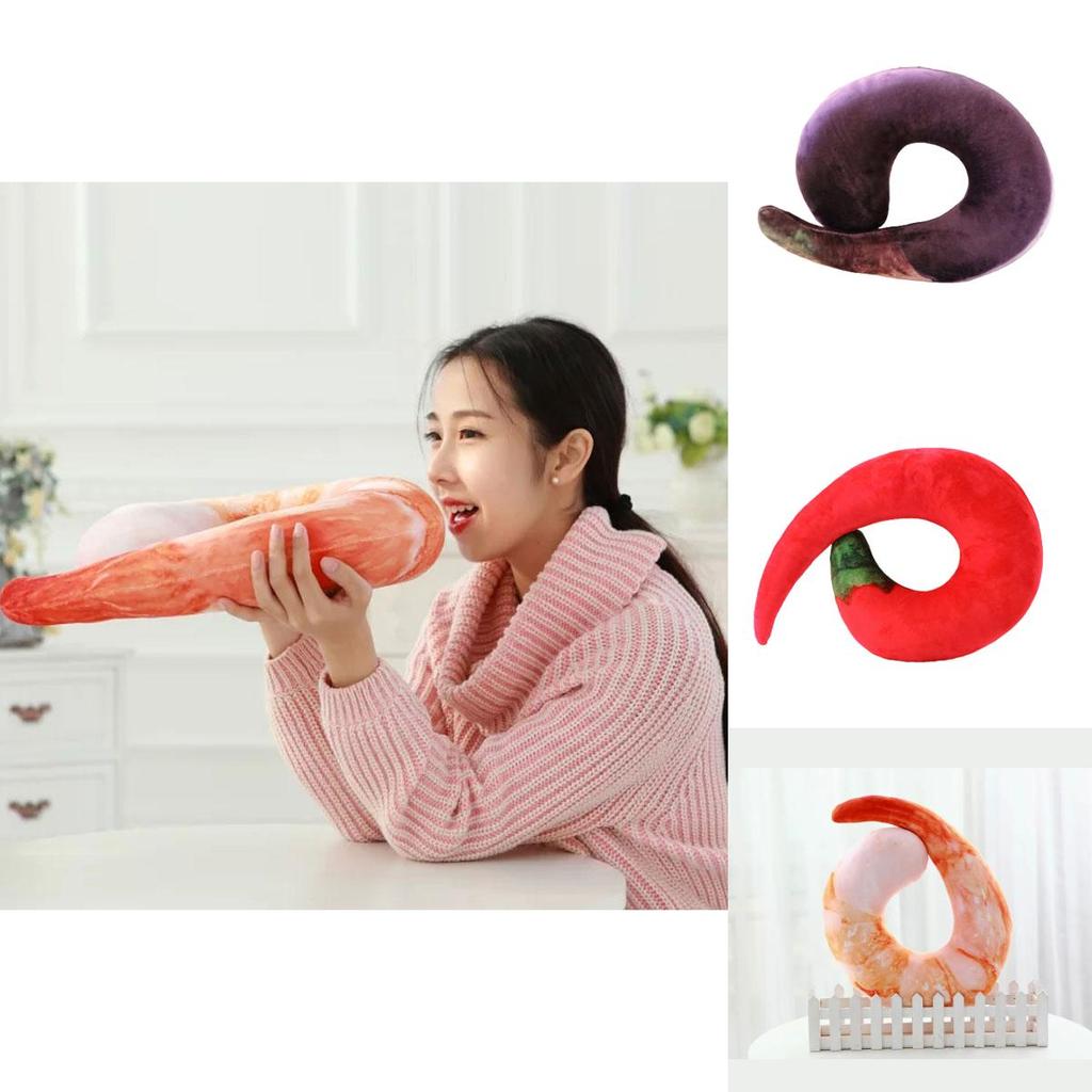 Tcmy Fashion Peeled Prawns Plush U Neck Pillow For Travel And Nap Shrimp Cushion Jelly Toy