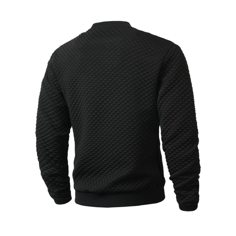 Men's Quilted Crew Neck Sweatshirt Casual Long Sleeve Textured Pullover For Daily Wear