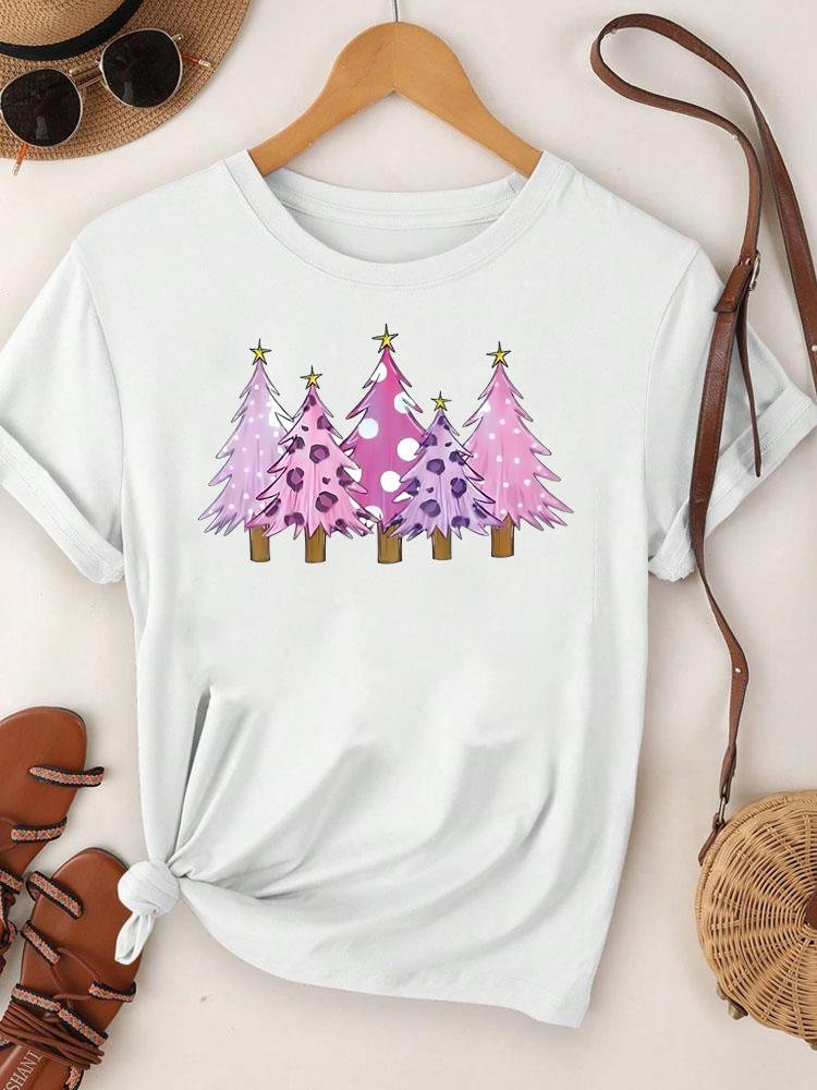 (Asian Size)  Merry Christmas Tee Top festival New Year Holiday Casual lovely letter trend Women Print Lady Short Sleeve Fashion Graphic T-shirts