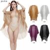 Womens Lightweight Sun Protection Shawl With Fringe Trim Gold Mesh Knit Cover-Up