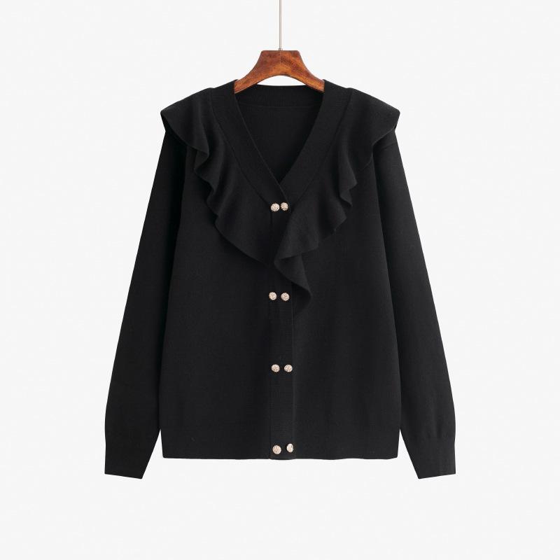 Damen Übergröße V-Ausschnitt Rüschenoberteile Strickwaren Herbst und Winter Temperament Pullover