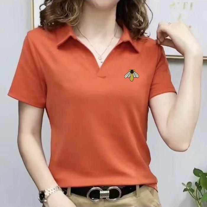 Polo Shirt for Women In Summer Short-sleeved T-shirt New Fashionable Women's V-neck Age-reducing Casual Lapel Top Large Size