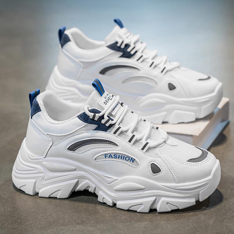 Dad Shoes: Men's Trendy Breathable Mesh Sneakers, Versatile Thick-Soled White Casual Summer Sports Footwear.