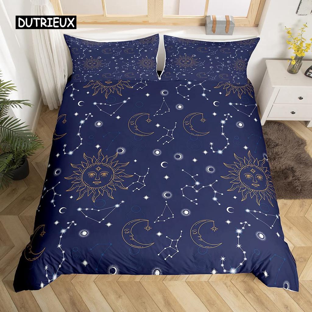 Sun and Moon Duvet Cover Set King Size Purple Liac Dream Catcher Star Bedding Set for Kids Children 2/3pcs Bohemia Quilt Cover