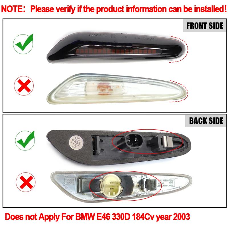 2xFor BMW E81 E82 E87 E88 E90 E91 E92 E93 E60 E61 E83 E84 1 3 5 Series X1 X3 06-11 Side Marker Light Turn Signal Lamp Clear LensTurn Signal 2