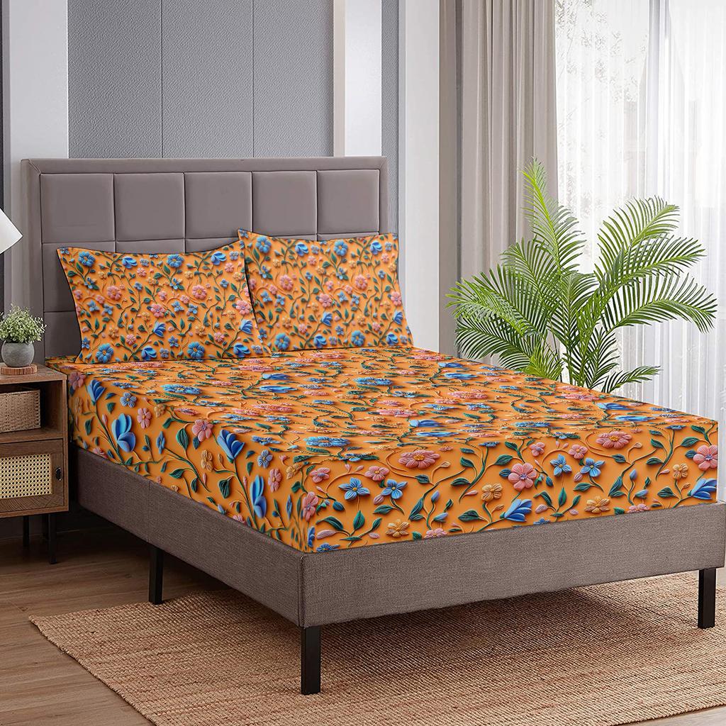 3-teiliges Bettset mit 3D-Rankenblumenmuster, inklusive 2 Kissenbezügen, geeignet für Wohnzimmer und Schlafzimmer (Zuhause, Dekoration)