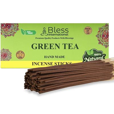 Bless-Green-Tea-Incense-Sticks 100%-Natural-Handmade-Hand-Dipped-Incense-Sticks Organic-Chemicals-Free for-Purification-Relaxation-Positivity