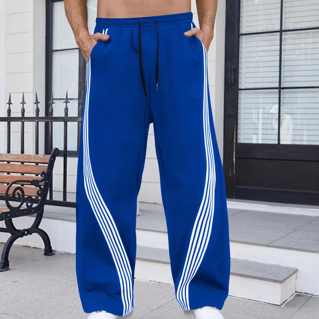 Herre Joggebukser med løkker, Fargeblokkerte linjer, Casual bukser, Herre Løse bukser