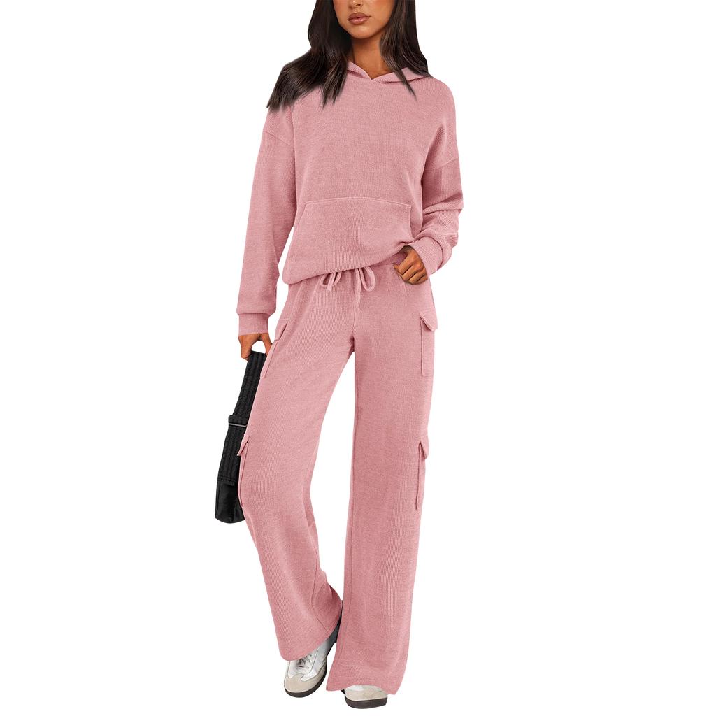 Women's 2 Piece Short Sleeve Sweatshirt Pants Set With Pockets Casual Sportswear