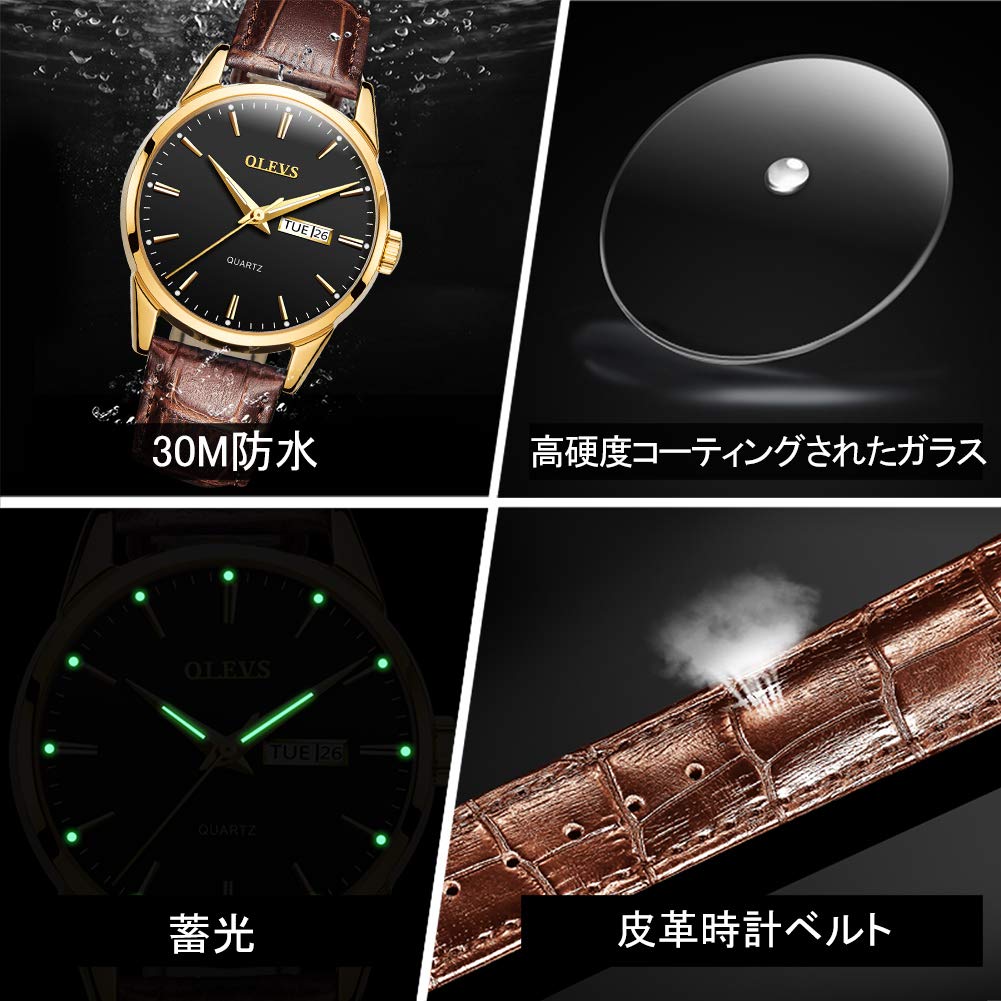 OLEVS Men's Watch, Stylish Ultra-Thin Leather Strap, Quartz Movement, Analog, Date Display, for Men