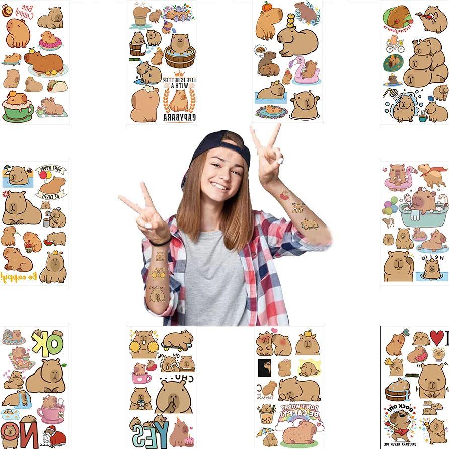

10 Sheets Capybara Cute Cartoon Tattoo Sticker Waterproof Temporary Fun Face Body Art Stickers