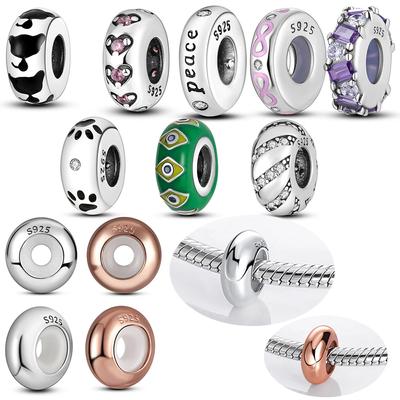 925 Sterling Silver Silicone Spacer Stopper Clip Charms Safety Chain Charms Fit Fashion Style Bracelet Gift Women 