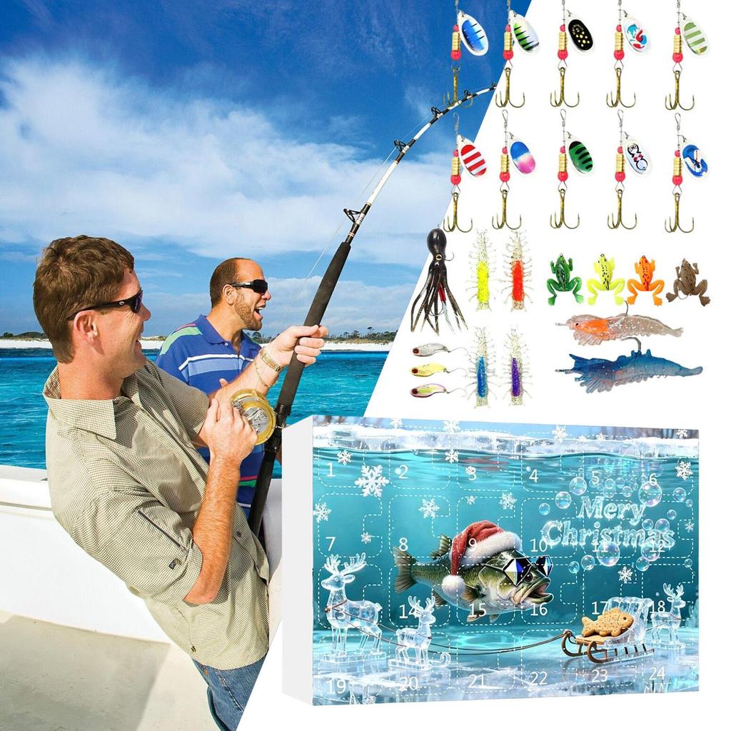 Angelköder Countdown-Kalender 24 Tage Angelzubehör Weihnachts-Countdown Angelköder und Zubehör für Anglerfreunde