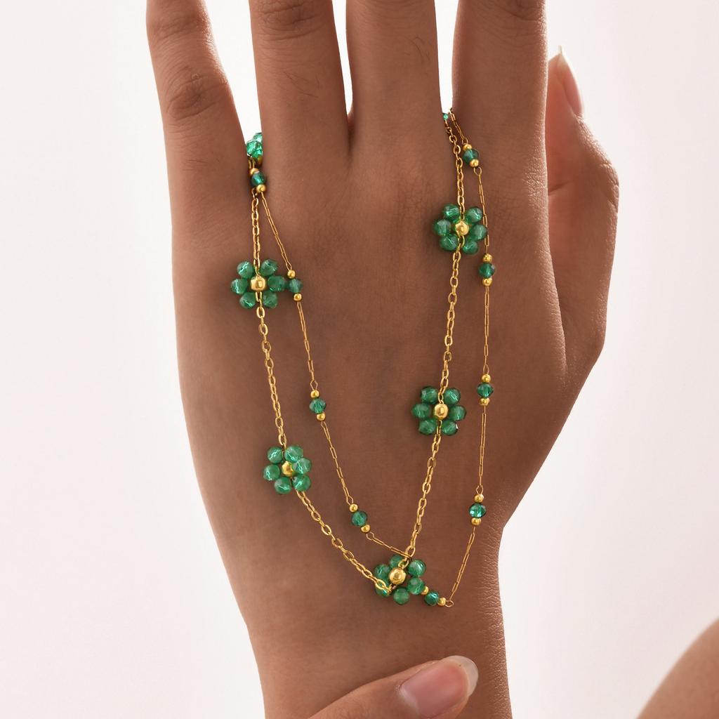 Vnox Green Stones Flower Charms Necklaces, Women Chain Necklaces, Vintage Beads Necklaces Collar, Autumn Winter Jewelry