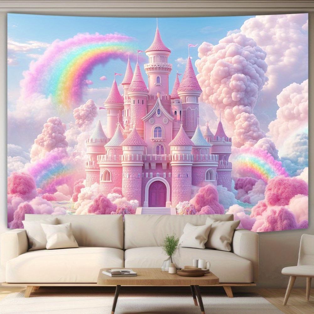 1pc Glam Style Fantasy Rainbow Castle Tapestry, Polyester Hanging Wall Decor for Living Room, Bedroom, Office, Party - No Electr