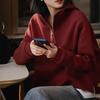 Air layer fake two-piece hooded sweater women's casual simple zipper pullover jacket top, season women's clothing