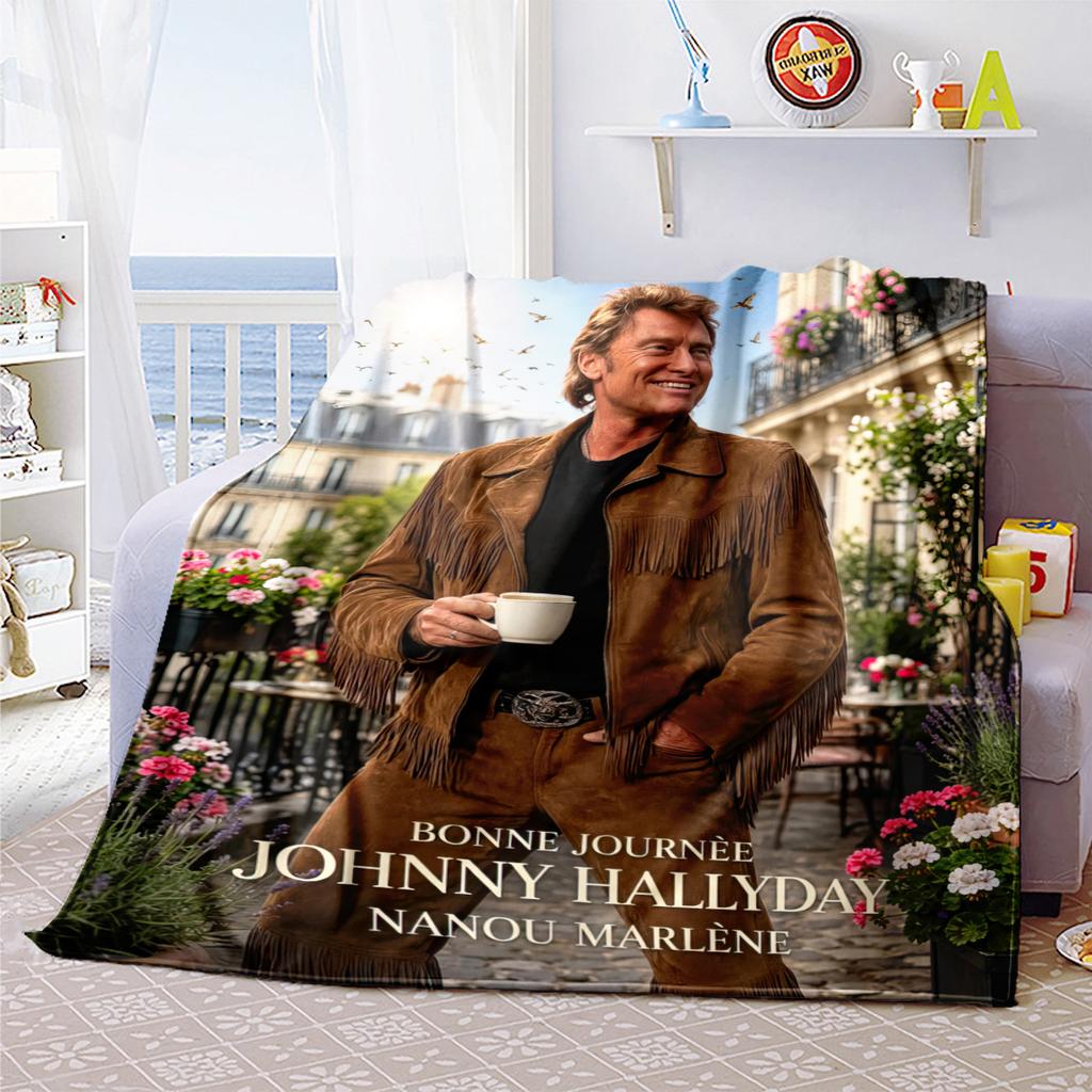 French legendary rock singer and actor Johnny Hallyday blanket soft home furnishing nap decoration four seasons warm Sherpa blanket U6