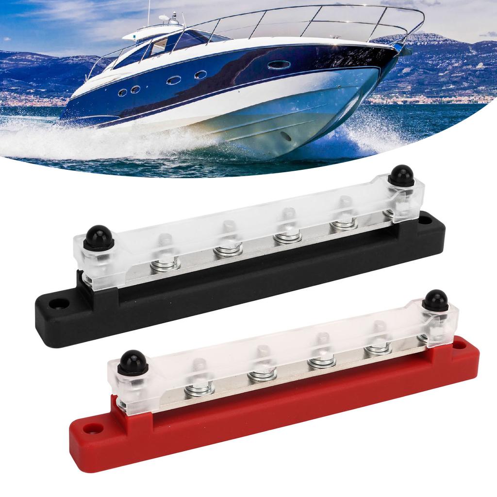 2PCS Battery Bus Bar Black Red DC12V to 48V 150A M6 Terminal 6 Stud for RV Car Ship Yacht Power Syst