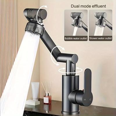 1 Stück moderner mattschwarzer Edelstahl-Wasserhahn - 1080 ° drehbarer Dual-Mode-Jet-Einlochmontage für Badezimmer- und Küchenspülen