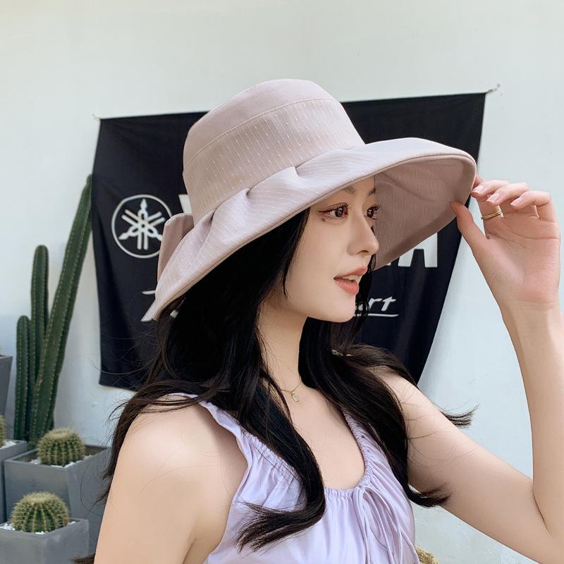 New small standard bow bucket hat summer sunscreen sunshade versatile basin hat outdoor travel vacation beach hat tide