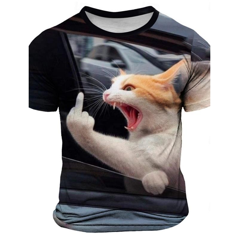 Grumbling Cat Squirrel Pattern T Shirt For Men Funny Animals 3D Printed Tees Casual Short Sleeve Round Neck Tops Street Kids T-Shirts