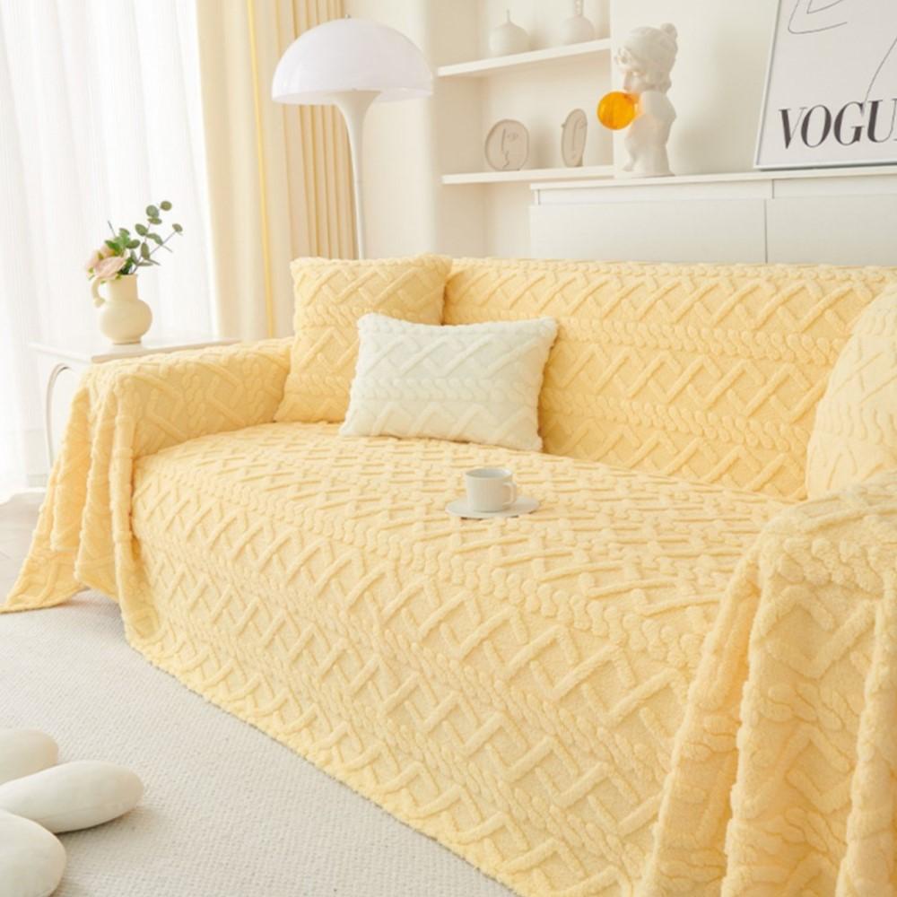 Faux Cashmere Sofa Blanket Cover Nordic Style Knit Plaid Throw Tassels Bedspread Golden Blanket for Spring Two-seat Sofa