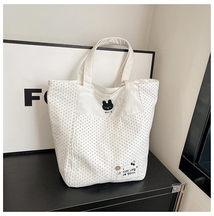 

Summer small fresh polka dot shoulder bag versatile commuter bag casual large capacity tote bag білий