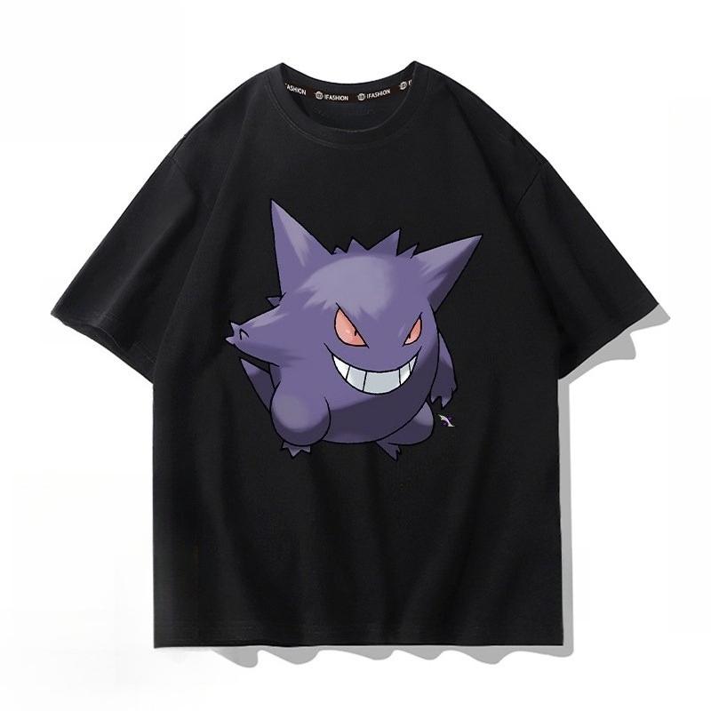 

Pokémon Gengar Black Tee Pure Cotton Tshirt Mens 2026 Summer Fashion Oversize Street Casual Y2K Tops Streetwear Clothing 2XL