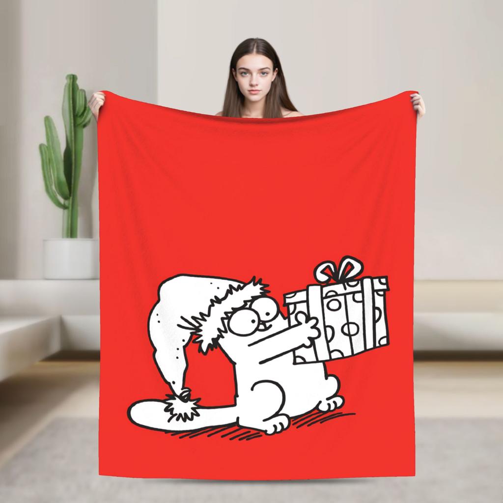 Cartoon Simons Cat Blanket Cute Warm Soft Novelty Plush Throw Blanket For Couch Chair Sofa Bed Airplane Travel Bedspread Bed