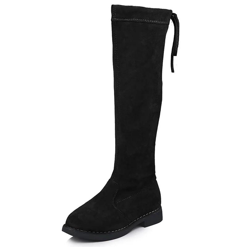 JGSHOWKITO Winter Fashion Rubber Boots For Girls Over-the-knee Kids Boots Children Knee-high Warm Cotton Soft Back-tied 26-36