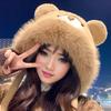 Plush Bear Ear Hat for Women In Autumn and Winter Thickened Warm Ear Protection Goggles Cute Lei Feng Hat Riding Gloves
