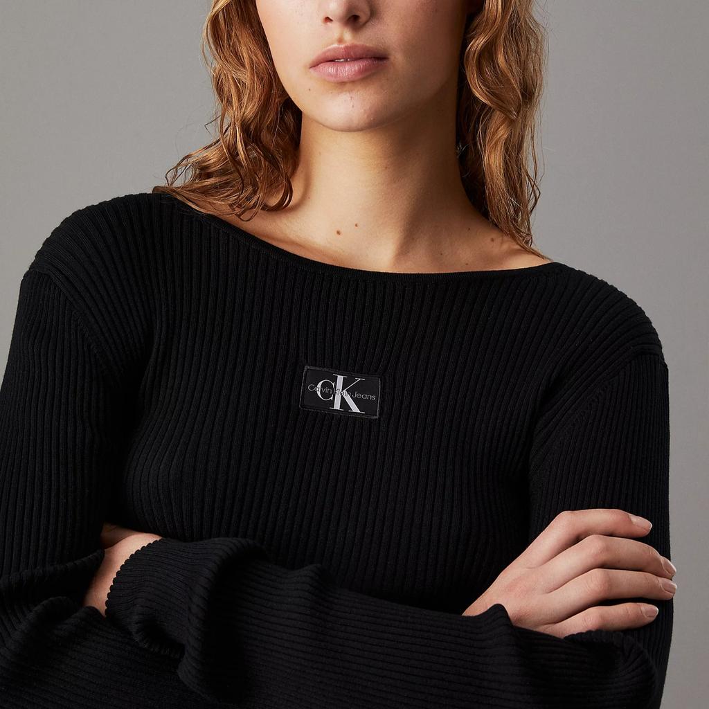 Calvin Klein Jeans Casual Round Neck Letter Logo Long Sleeve Knit Sweater Women tops Black J20J223611-BEH
