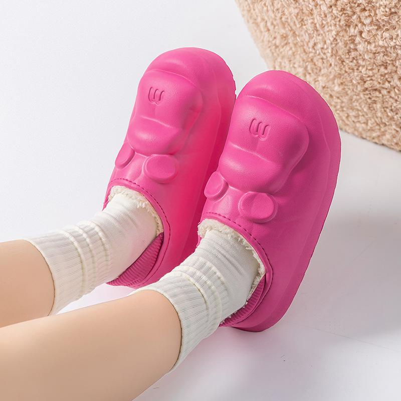 Cotton Slippers Autumn and Winter Outer Wear Bag and Indoor Home Thick Bottom Velvet Easy To Clean Couple Hair Slippers